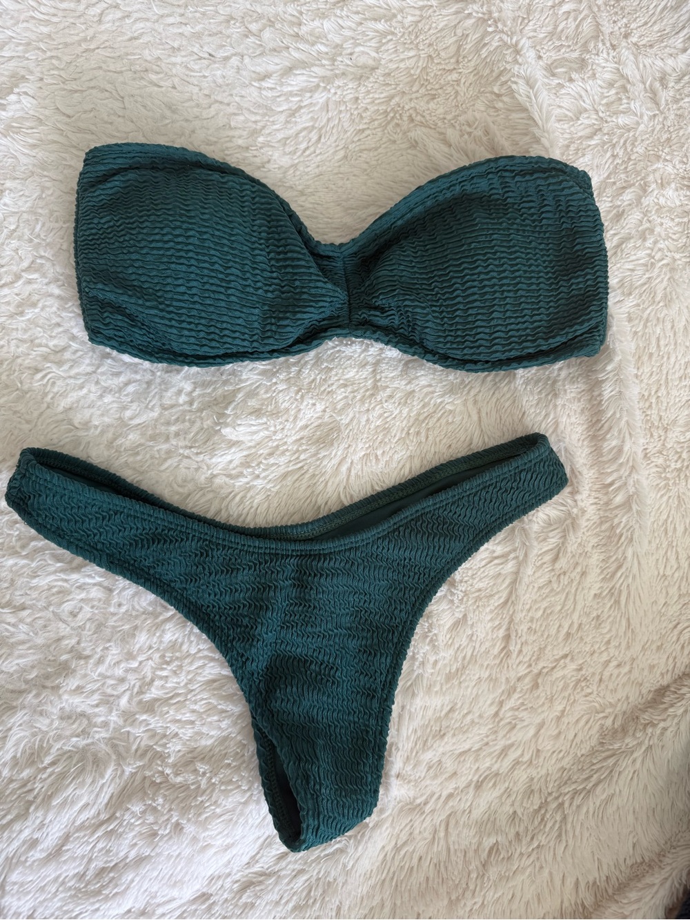 Textured Dark Teal Strapless Bikini Set